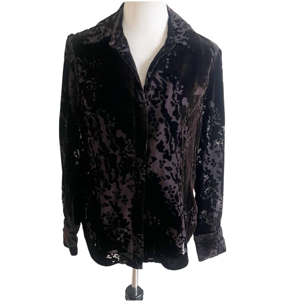 Jones New York Women’s Burnout Velvet Brown Button Down Shirt Size 12 Whimsigoth